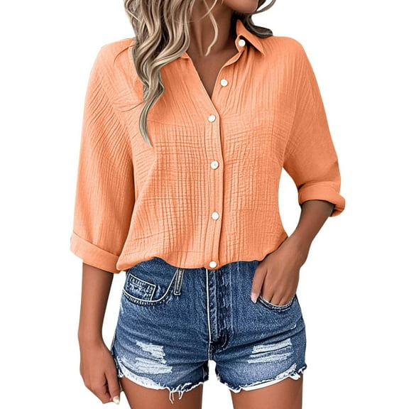 women's clothing long sleeve blouses for women Women's Casual Short Sleeve Solid Color Blouse Tops For Everyday Wear With Jeans Comfortable Spring Summer Fall Shirt