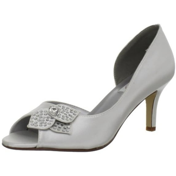 Womens Dyeables Tyra Open-Toe Kitten Heels, White Satin