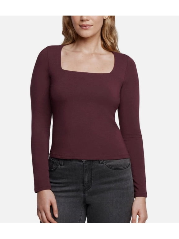 women's express burgundy squareneck long sleeve tee size Large