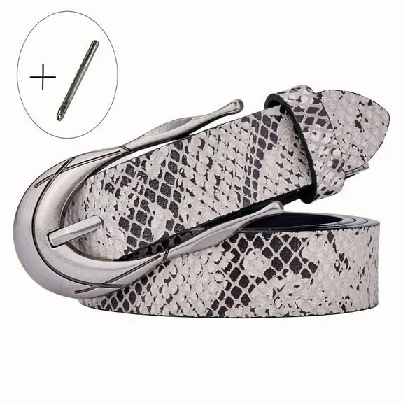 This women's genuine leather snakeskin belt features a finely textured, high-quality alloy buckle that accentuates the waistline and perfectly complements various outfits.