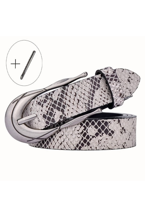 This women's genuine leather snakeskin belt features a finely textured, high-quality alloy buckle that accentuates the waistline and perfectly complements various outfits.