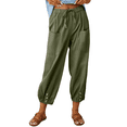 thumbnail image 1 of women's loose high-waisted button-down cotton and linen cropped trousers wide-leg trousers, 1 of 5