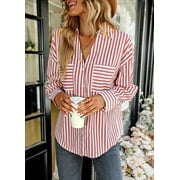women's striped lapel shirt spring and autumn tops
