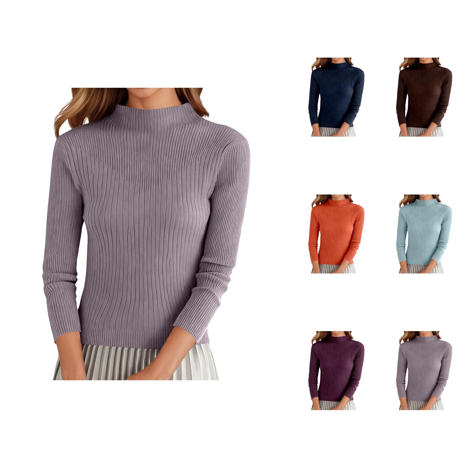 women's sweaters Women's Pullover Sweater Casual Solid Color High Neck ...