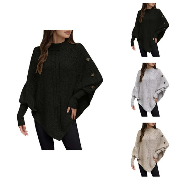 women's sweaters Women's Pullover Sweater High Neck Button Batwing Sleeve Knit Pullover Sweater For Autumn And Winter Fashion