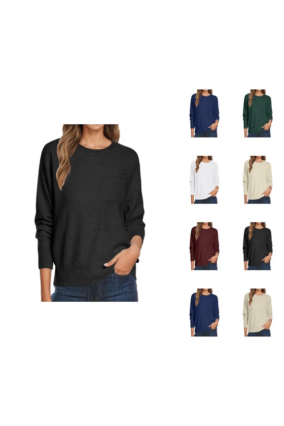 women's tops Women's Pullover Sweater Women Oversized Casual Crewneck Long Sleeve Knit Lightweight Cozy Sweater With Chest Pocket Pullover Top