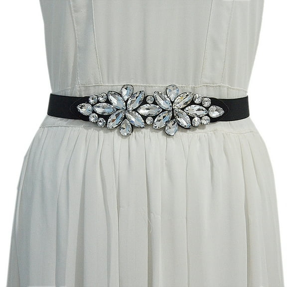 women's waistbands fashionable popular elastic rhinestones inlaid decorative crystals small waistband  paired dress belt