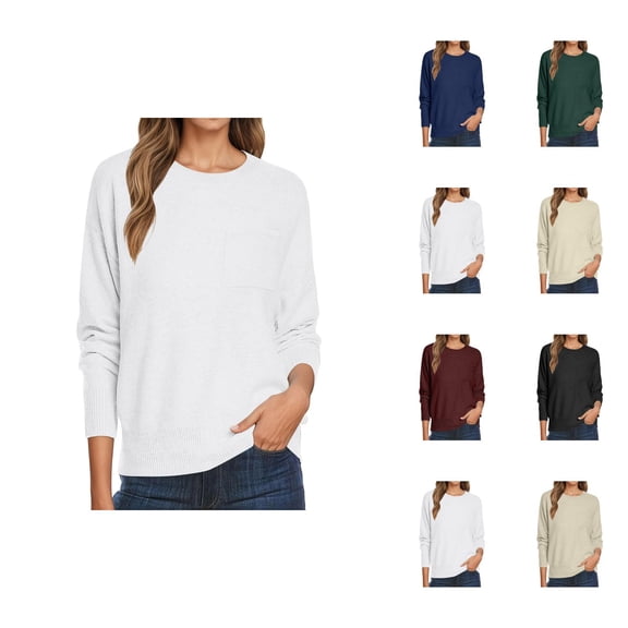 women sweaters Women's Pullover Sweater Women Oversized Casual Crewneck Long Sleeve Knit Lightweight Cozy Sweater With Chest Pocket Pullover Top