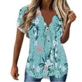 thumbnail image 1 of womens'S Button-Down Shirts Short Sleeve V-Neck Tops Casual Print Blue Xlwomens Camisas, 1 of 5