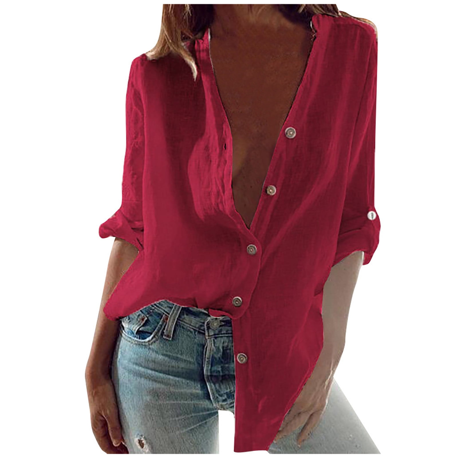 womens Shirts Long Sleeve Button Down Collar Blouses Tops Casual Print