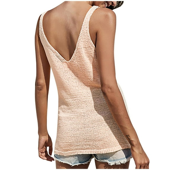 womens Summer Knit Tank Tops V Neck Sleeveless Sweater Casual Trendy Tshirts Sheer Basic Cami Tops Vest Shirt Blouses