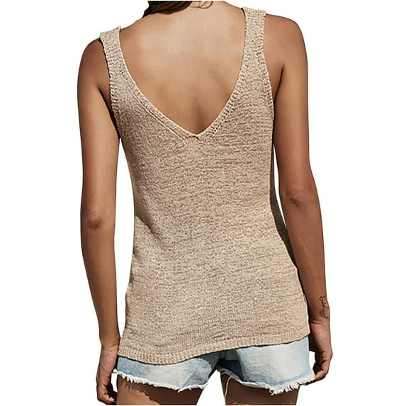 womens Summer Knit Tank Tops V Neck Sleeveless Sweater Casual Trendy Tshirts Sheer Basic Cami Tops Vest Shirt Blouses