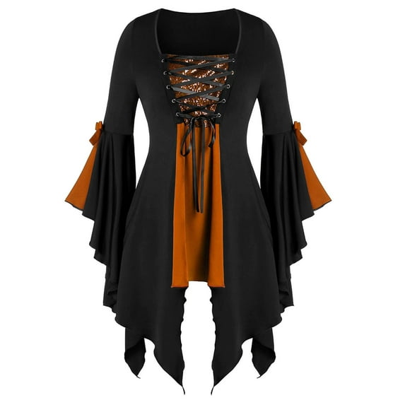 womens Tops for $5 Tops For Women Casual Spring Summer Women Halloween Gothic Criss Cross Sequined Insert Butterfly Sleeve T-Shirt Tops