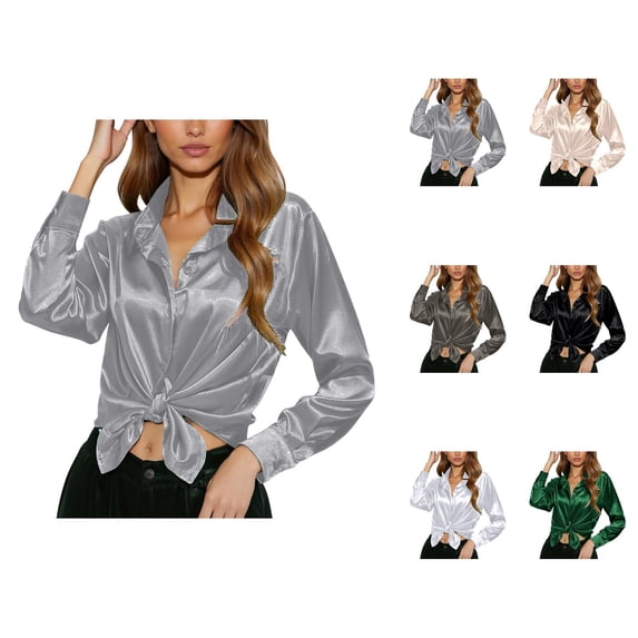 womens blouses linen blouses for women valentines blouses women pink New Spring And Summer Fashionable And Casual Women's Satin Imitation Silk Long Sleeved Shirt