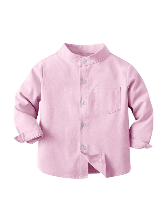 Toddler Baby Boys Dress Shirts Short/Long Sleeve Button Down Shirt Little Boy Solid Color Tops