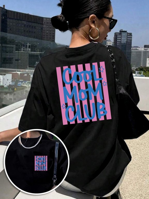womens cool mom back slogan print short sleeve round neck top with cool mom suitable for casual wear outfits machine washable blouse fits for style no