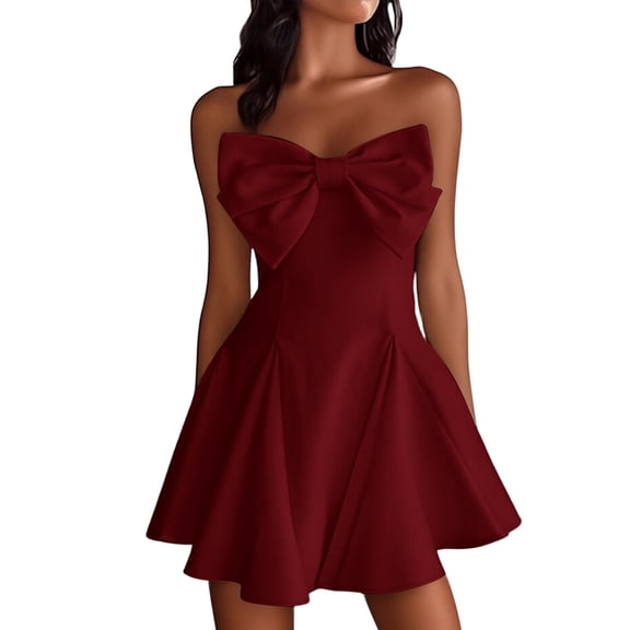 womens dresses Bow Strapless Backless Sexy Mini Dress For Women Robe Fashion Solid Off-shoulder Sleeveless A-line Club Dress Vestido
