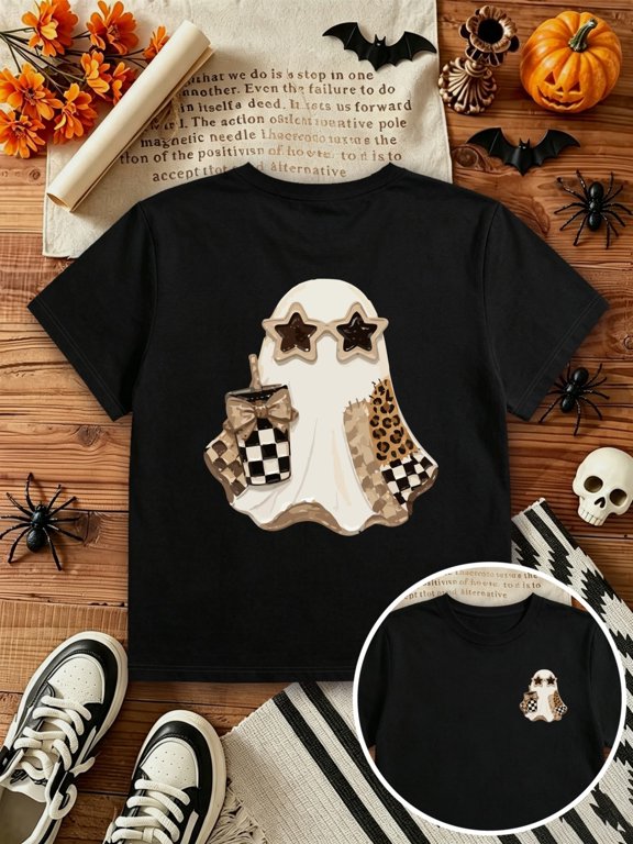 womens front back printed t shirt with glasses design round neck short sleeve casual top medium stretch suitable for all outfits layering machine washable spring s