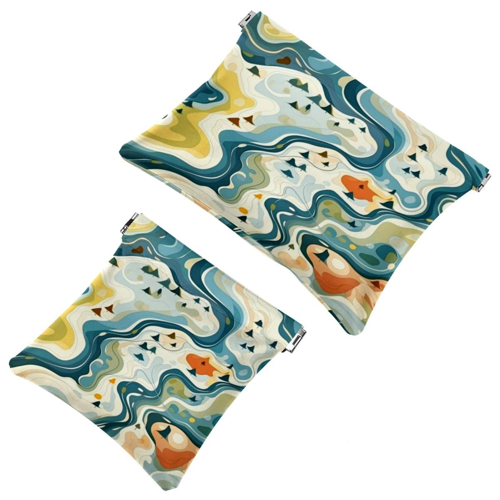 womens leather pouch coin pouch, small pouch bag Map Tiles handbag