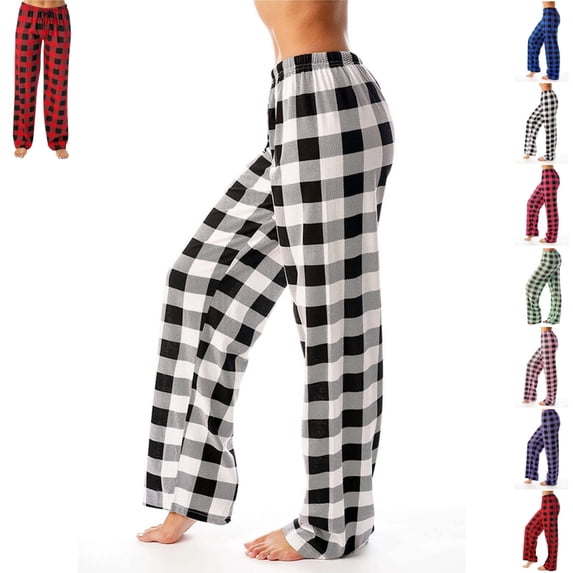 womens pajamas Pants Christmas Checkered Stretch Casual Loose Comfy Pants Sleep Bottom Gray S