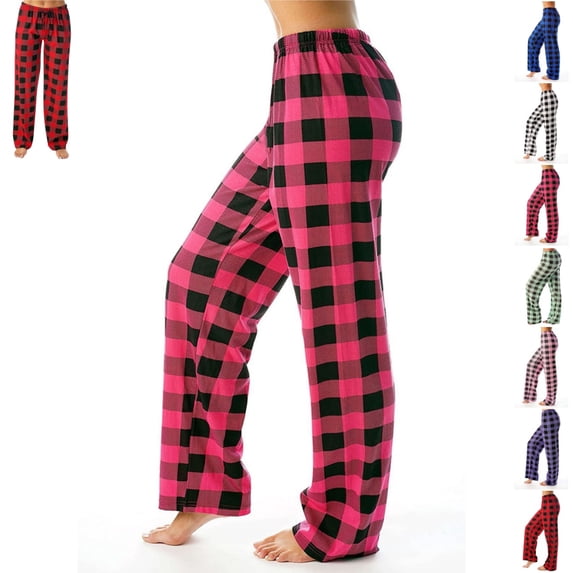 womens pajamas Pants Christmas Checkered Stretch Casual Loose Comfy Pants Sleep Bottom Hot Pink 3XL