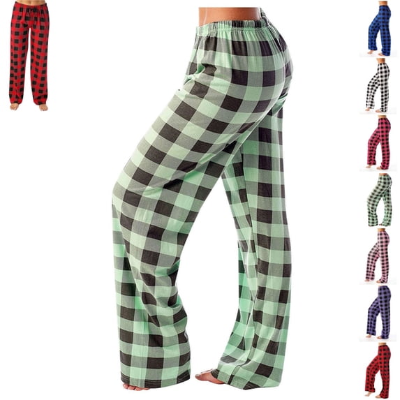 womens pajamas Pants Christmas Checkered Stretch Casual Loose Comfy Pants Sleep Bottom Mint Green 2XL