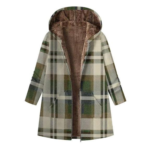 womens plaid Fashion jackets with Hooded, Casual Long Sleeved Coat, Outerwear Top for Cool Days