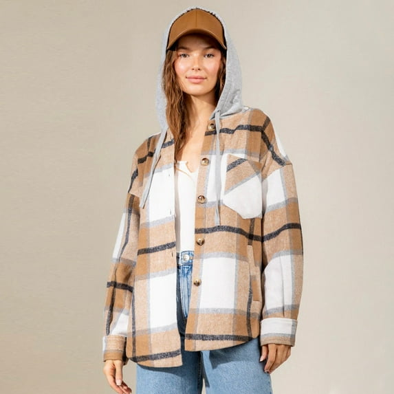 womens plaid shirt dress, Womens Flannel Plaid Shacket Jacket - Fall Casual Lapel Button Down Tartan Trench Coats for Women Long Sleeve Shirts plaid jackets for women flannel