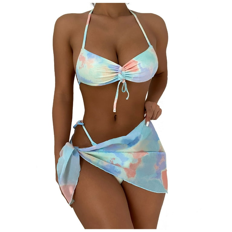 womens plus size swimsuit knotting two-piece swimwear bra push-up padded  tie-dye beachwear bikini women swimwears tankinis set
