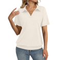 thumbnail image 1 of Womens Polo Shirts Collar Short Sleeve V Neck Golf Shirts Summer Loose Solid Tops Casual Banded Bottom Athletic T-Shirts, 1 of 4