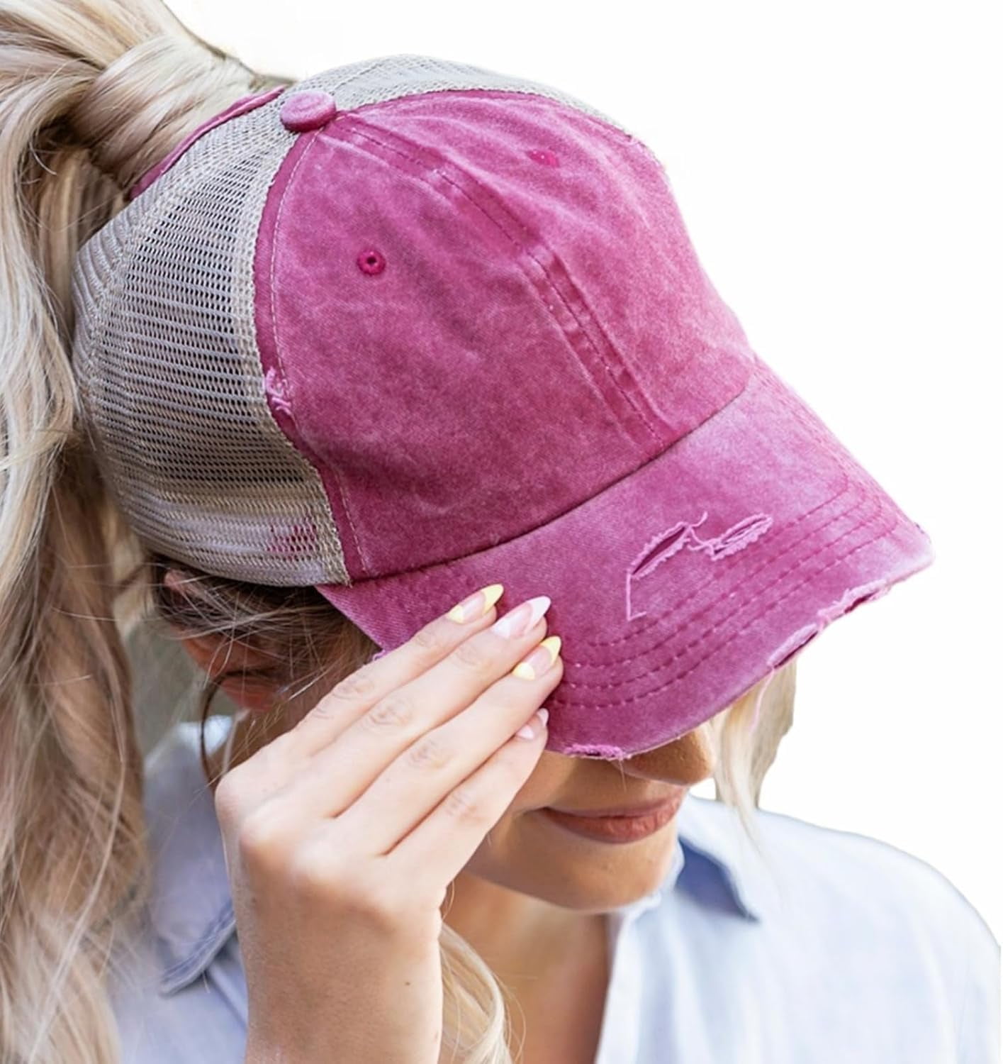 〽️Women Fabric Wine High Ponytail Baseball Cap Trucker Bad Hair Day Adjustable Women main image 2