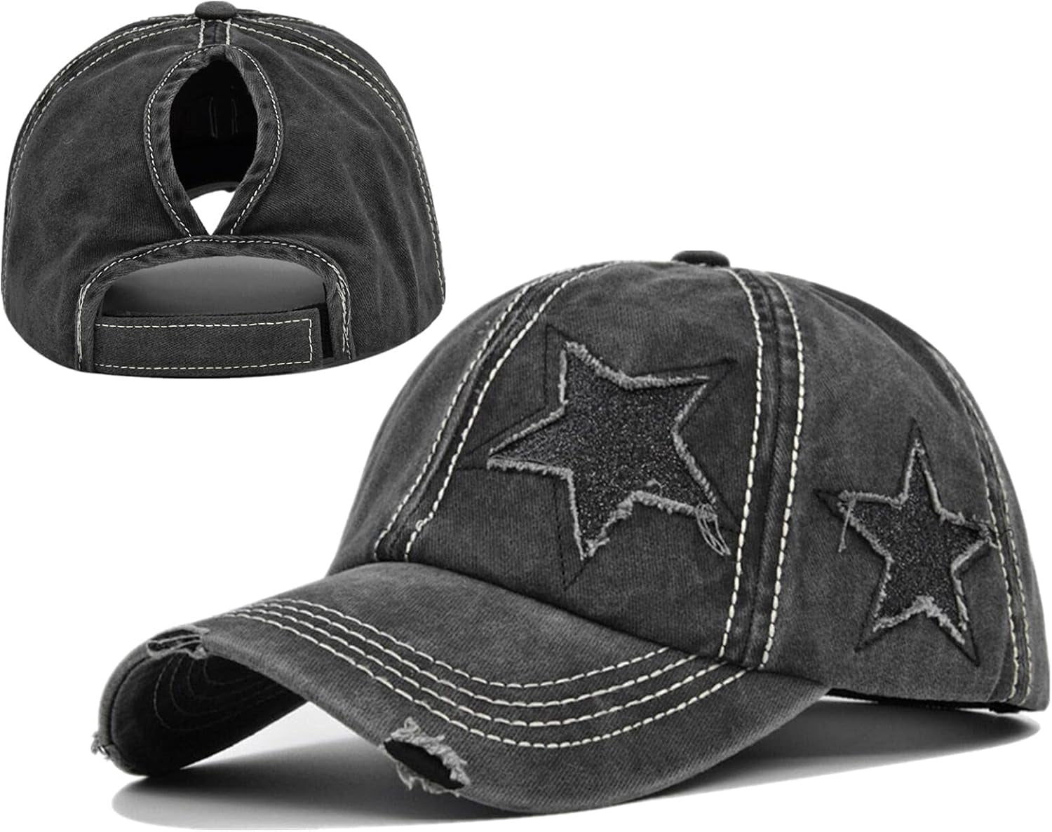 〽️Women Flag Gray High Ponytail Baseball Cap Trucker Bad Hair Day Adjustable Womens Pony Hat High Ponytail Girls Messy Bun Caps  main image 2