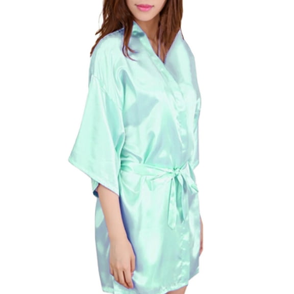 womens short kimono solid satin lounge robe, bride & bridesmaid robes - lightweight bathrobes