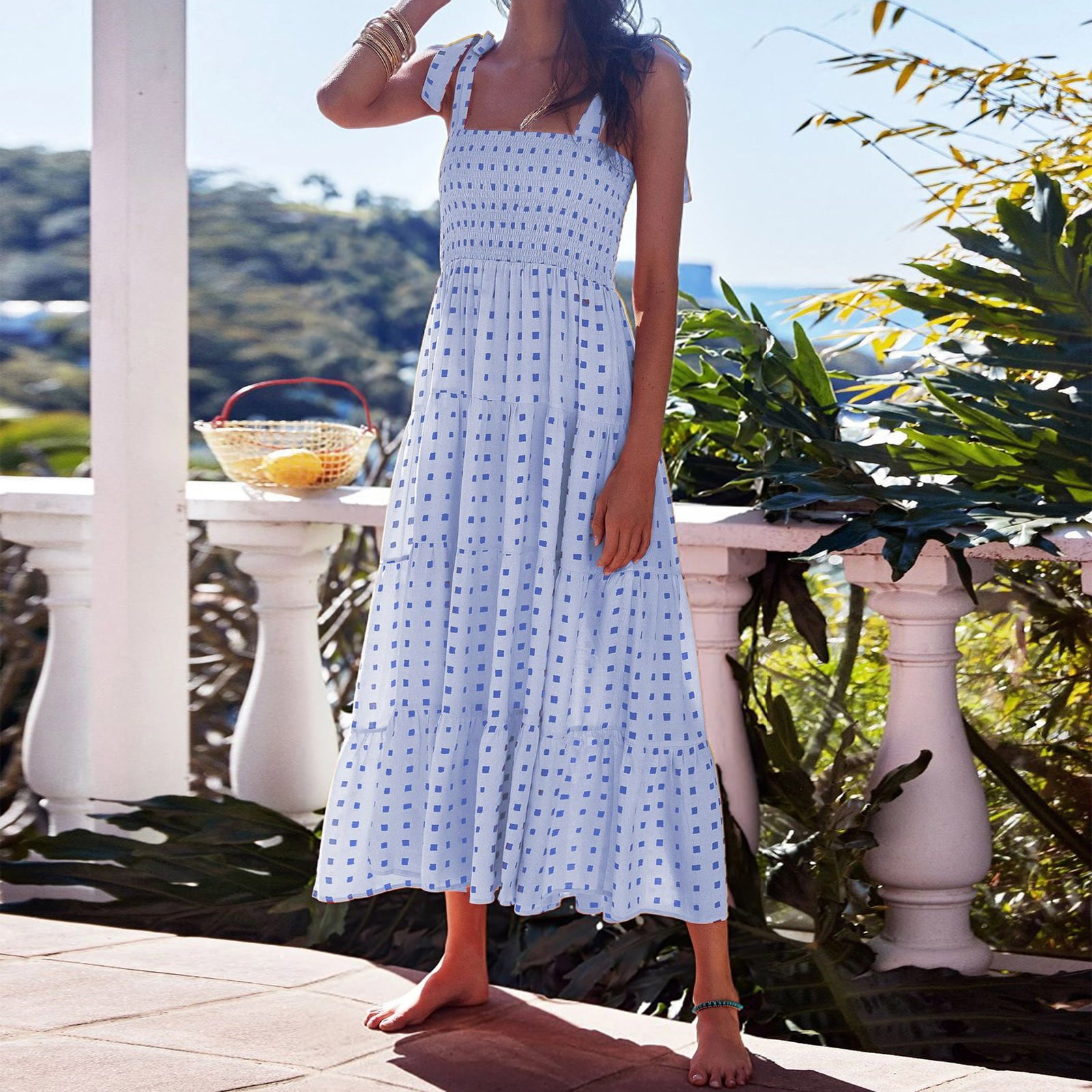 Womens Summer Dresses 2024 Fashion Summer Printed Halter Dress Blue S XXL Walmart