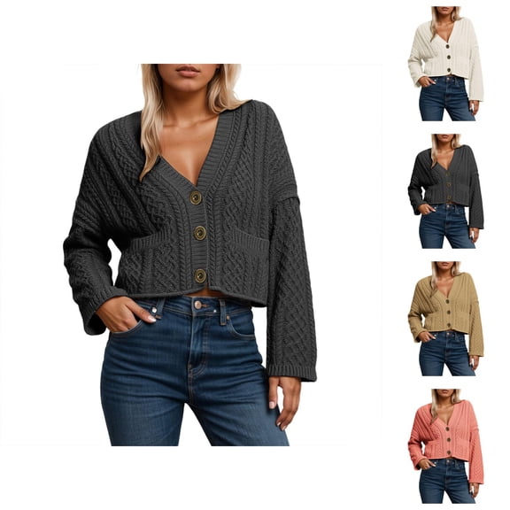 womens sweater Women's Knit Cardigan Sweater Coat Short Open Front Casual Loose Fit Cozy Winter Outwear Soft Yarn Pullover Top