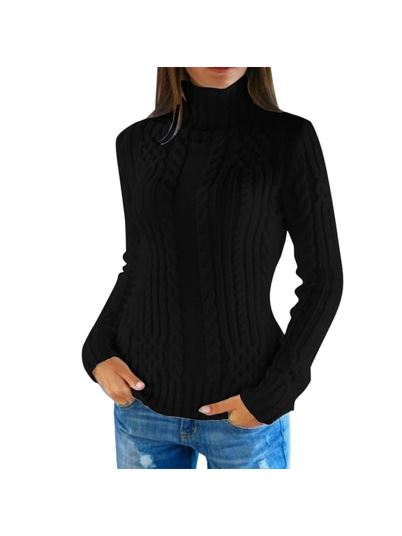 womens sweaters Turtleneck cable neck Sweaters Female Winter Knitted solid color Long Sleeve Thick Twist Pullover tops for ladies