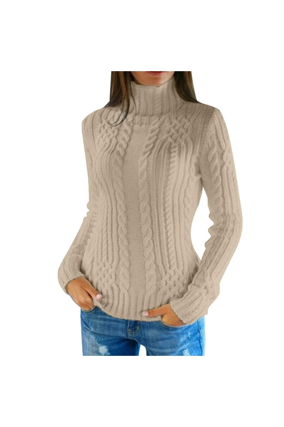 womens sweaters Turtleneck cable neck Sweaters Female Winter Knitted solid color Long Sleeve Thick Twist Pullover tops for ladies