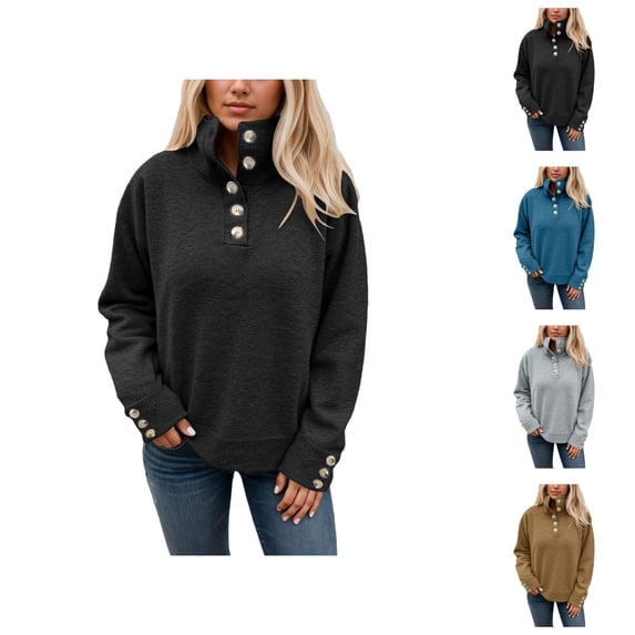 womens sweaters Women's Pullover Sweater Comfortable Soft Knit Long Sleeve Crewneck with Button Detail Cozy Fit Casual Winter Fall Top