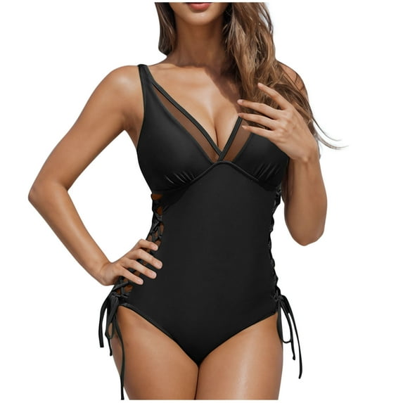 womens swimsuits Sexy Mesh Swimsuit Tummy Control Bathing Suit Slimming One Piece Swimwear Bikini with Side Straps