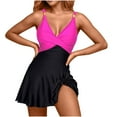 thumbnail image 1 of womens swimsuits plus size swimsuit for women Swim Dress Tummy Control One Piece V Neck Wrap Full Coverage Bathing Suit Cute Tie Knot, 1 of 8