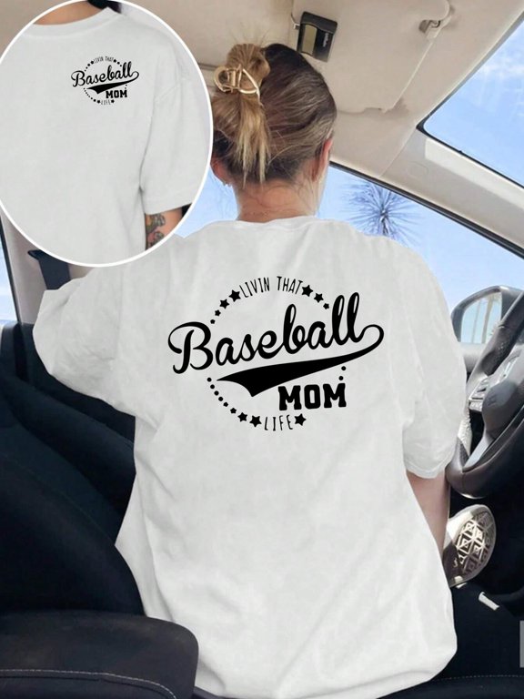 womens t back print slogan casual short sleeve round neck tee with baseball for s moms spring summer fall apparel machine washable gift for baseball ladies