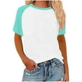thumbnail image 1 of womens t shirts Casual Raglan Short Sleeve Crew neck Color Block Summer Tees basic tees spring tops for women, 1 of 5