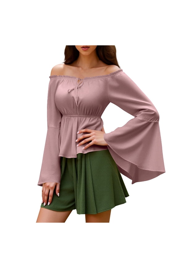 womens tops Ladies' Court Comfortable Casual Long Sleeved One Shoulder Solid Top Strapless Top