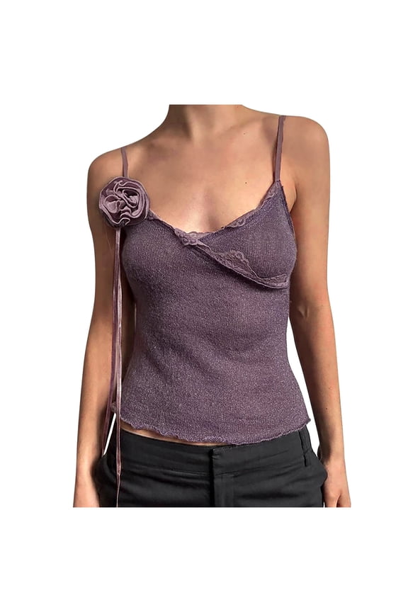 womens tops Rose Ribbon Bottom Vest Lace Trim V-Neck Thin Strap Top Sexy Backless Slimming Outerwear going out tops for women