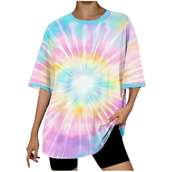 womens tops Tie Dye T Shirts for Women Rainbow Shirts Funny Short Sleeve spring Tops graphic tees for women