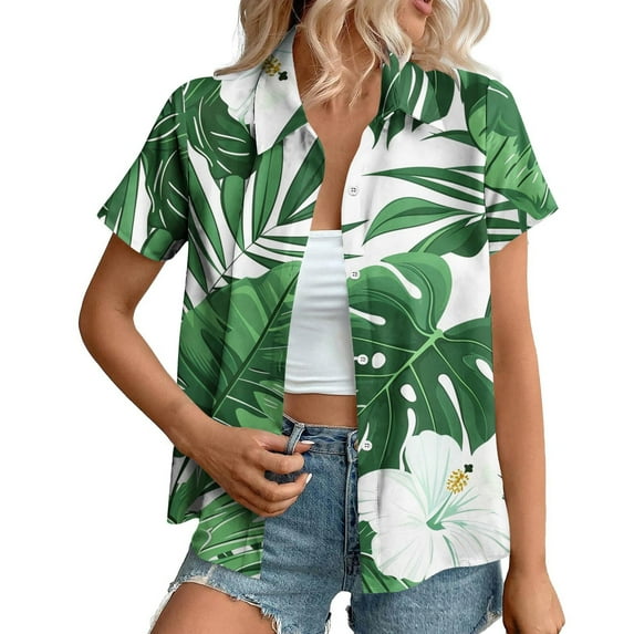 womens tops Western Button Down Shirt Women Cowgirl Short Sleeve Boho Tops Hawaiian Tropical Graphic Tees Summer Vacation Outfit beach vacation clothes for women