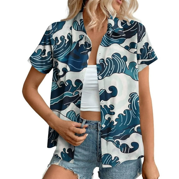 womens tops Western Button Down Shirt Women Cowgirl Short Sleeve Boho Tops Hawaiian Tropical Graphic Tees Summer Vacation Outfit beach vacation clothes for women