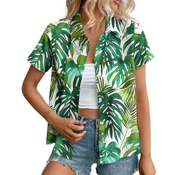 womens tops Western Button Down Shirt Women Cowgirl Short Sleeve Boho Tops Hawaiian Tropical Graphic Tees Summer Vacation Outfit beach vacation clothes for women