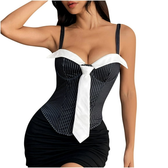 womens tops Women's Business Chic Tie Contrast Stripe Sexy Low-Cut Spaghetti Strap Bustier Going Out Corset going out Top spring tops for women