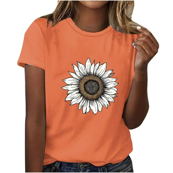 womens tops Women's Short Sleeve V Neck Sunflower Graphic Printed Summer Tee Vintage T Shirt Cotton Tops Novelty Cool Shirt summer tops for women